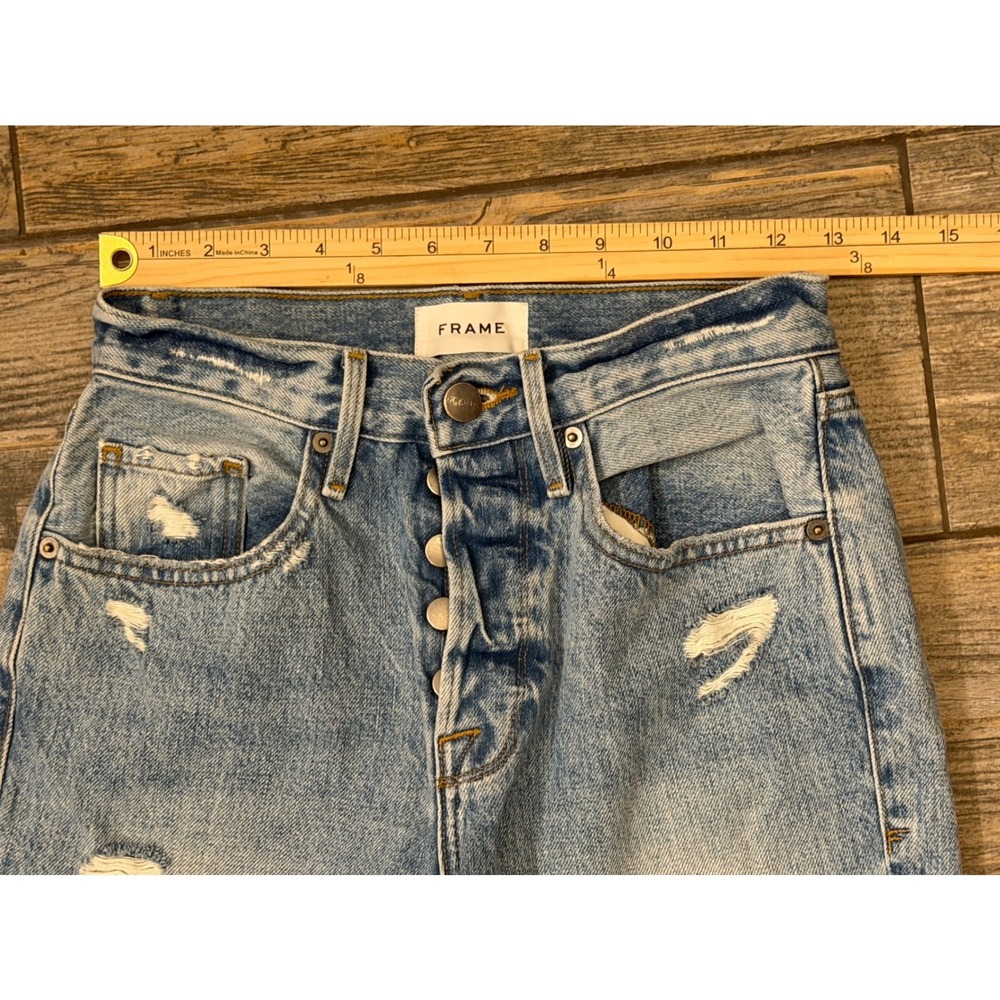 Frame Le Original High Rise Straight Leg Distressed Frayed Hem Jeans‎ Size 24x27 - Picture 6 of 10